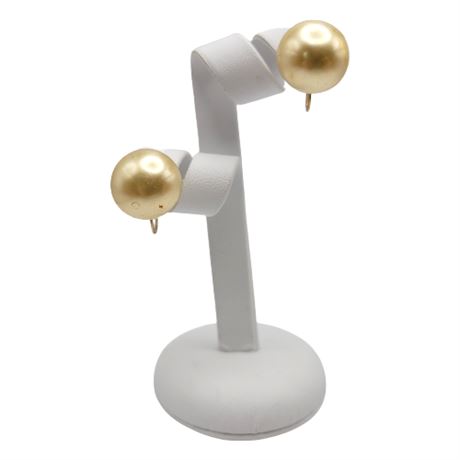 10K Gold Screw Back Faux Peart Button Earrings