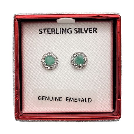 Sterling Silver Emerald Post Earrings Gift Box