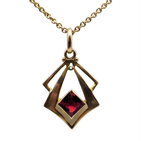 Vintage 10K Gold Ruby Pendant Necklace