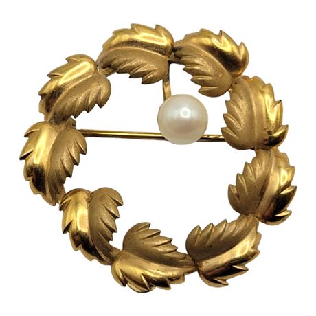 Vintage Curtis Jewelry Gold Filled Brooch w/ Pearl