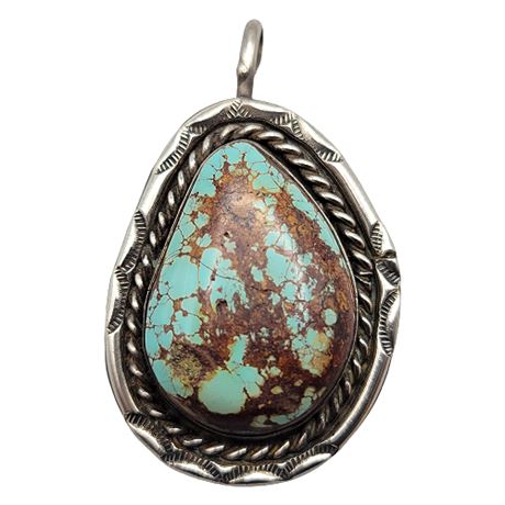 Large Vintage Native Turquoise Silver Pendant