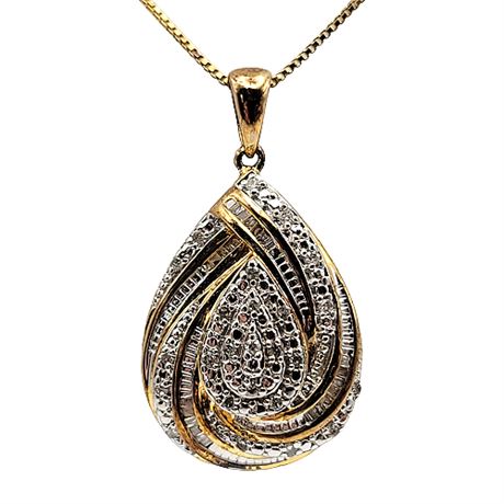 Sun Jewelry 14K Gold Over Sterling 1/4 CTTW Diamond Pendant Necklace