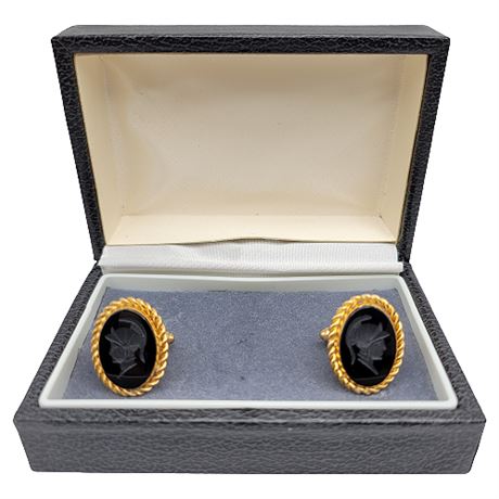 Simmons Gold Filled Onyx Roman Soldier Cufflinks