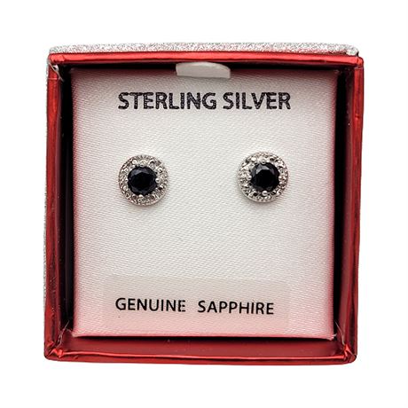 Sterling Silver Sapphire Post Earrings Gift Box