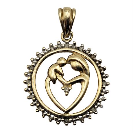 10K Gold & Diamond Mother and Child Pendant
