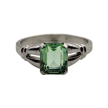 Sterling Silver Green Emerald Cut Gemstone Ring