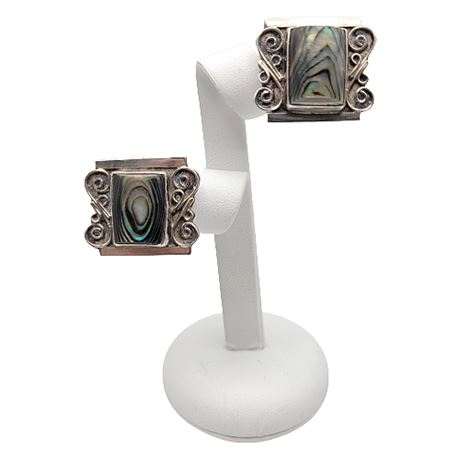 FAR FAN Sterling Silver Abalone Screwback Earrings