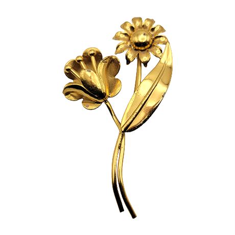 Sterling Craft by Coro Gold Tone Flower Brooch