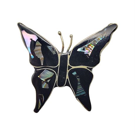 Silver Black Abalone Butterfly Brooch