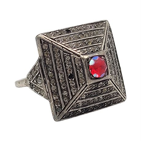 Vintage Sterling Silver Rhinestone Pyramid Ring