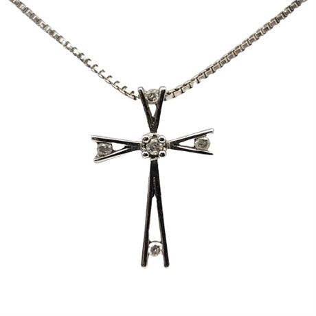 Sterling Silver & Diamond Cross Pendant Necklace