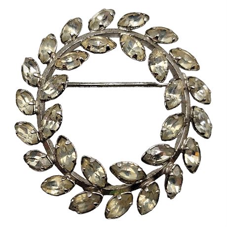 Sterling Silver Rhinestone Wreath Brooch