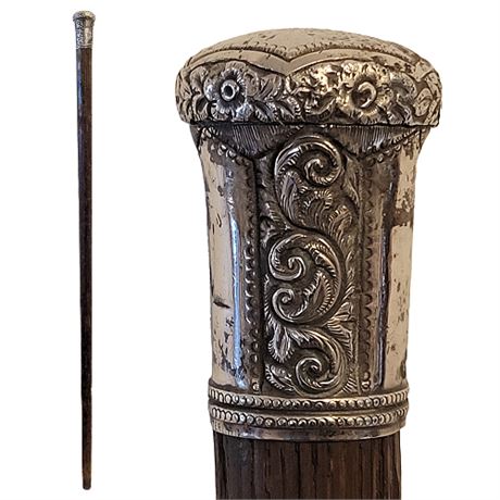 Antique RFS&Co. Sterling Silver Repousse Knob Walking Stick