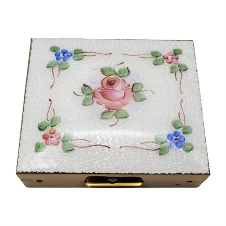 Unused Vintage Floral Enamel Powder & Lipstick Compact