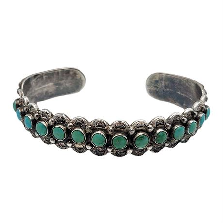 Vintage Native/Southwestern Silver Tone Turquoise Cuff Bracelet