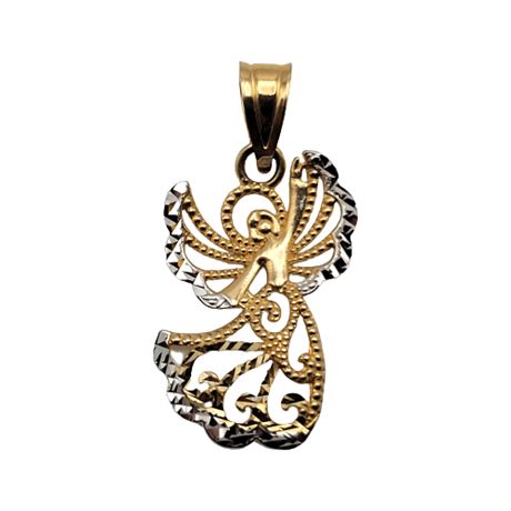 Michael Anthony 10K Gold Flash Cut Two Tone Angel Pendant