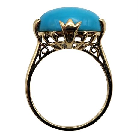 Signed EA 14K Gold Turquoise Cabochon Ring