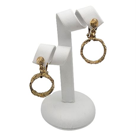 Vintage Winard 5 Gold Filled Braided Chain Hoop Clip Earrings