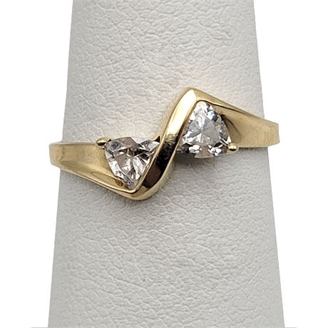 14K Gold Trillion Cut Diamonique CZ Ring
