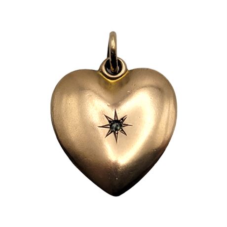 Vintage Unmarked 10K Gold & Diamond Heart Pendant