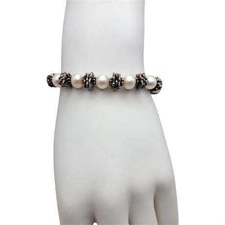 Signed Sterling Silver Freshwater Pearl Bracelet