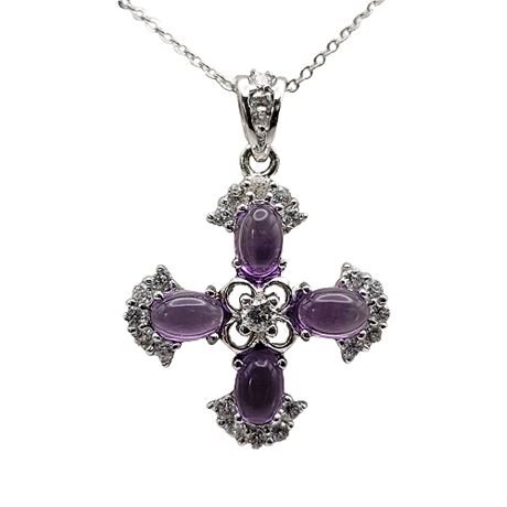 Esposito Sterling Silver Amethyst CZ Pendant Necklace
