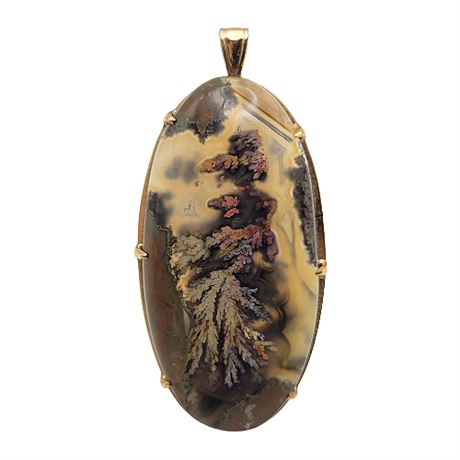 14K Gold Priday Plume Agate Pendant