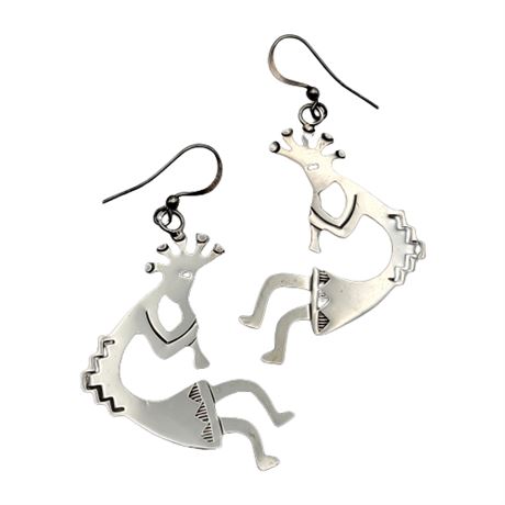 Signed Joseph Delgarito Navajo Sterling Silver Kokopelli Earrings