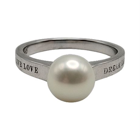 Mary Margrill Sterling Silver Pearl "Live Love Dream Laugh" Ring