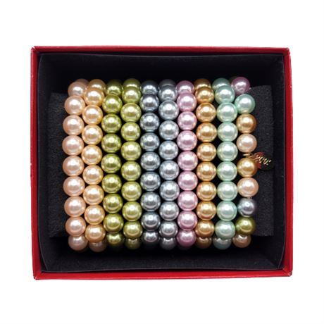 Kenneth Jay Lane 2009 Multicolor Faux Pearl Stretch Bracelets Set