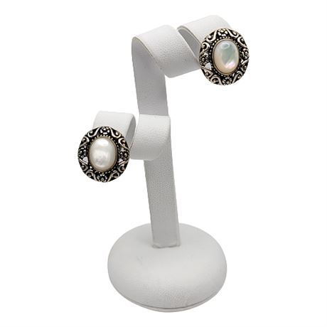 Relios Sterling Silver Mother of Pearl Clip Earrings