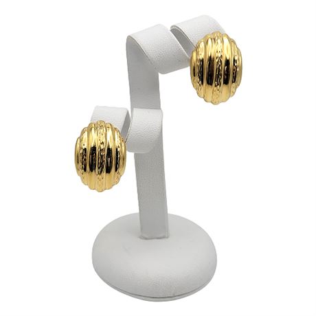 14K Gold Flash Cut Ribbed Clip Earrings