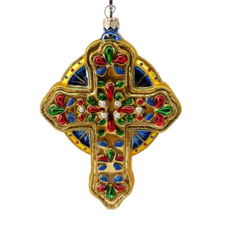 Kurt Adler Polonaise "Jeweled Cross" Glass Ornament