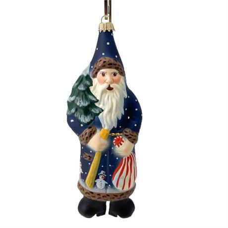 Vaillancourt Folk Art "Father Christmas with Snowman Coat" Glass Ornament