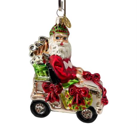 Christopher Radko Golf Cart Santa Glass Ornament