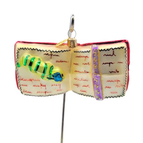 Christopher Radko "Bookworm Red Book" Glass Ornament
