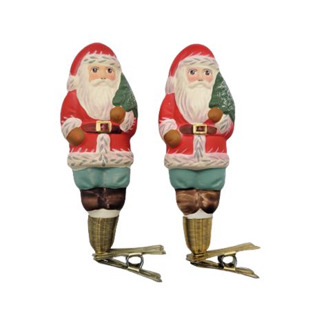Vaillancourt Folk Art Clip Mini Am Santa Glass Ornaments