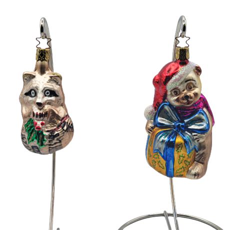 Old World Christmas "Racoon, Teddy Bear" Glass Ornaments