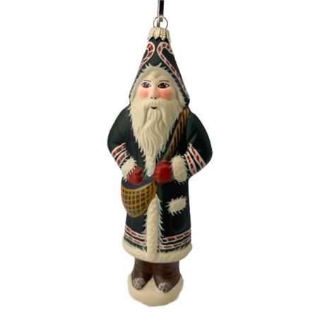 Vaillancourt Folk Art "Father Christmas in Candy Cane Coat" Glass Ornament