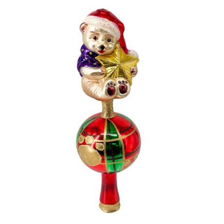 Old World Christmas "Teddy Bear" Glass Tree Topper