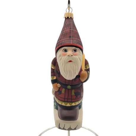 Vaillancourt Folk Art Mountain Santa Glass Ornament
