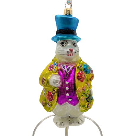 Christopher Radko "Hopper B" Topper Easter Bunny Glass Ornament