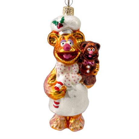 Kurt Adler Polonaise "Fozzy Bear Baker" Glass Ornament