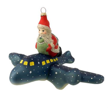Vaillancourt Folk Art Santa on Plane Glass Ornament