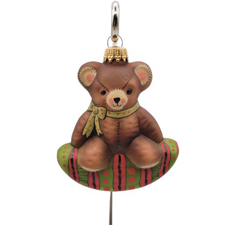 Vaillancourt Folk Art Rocking Teddy Bear Glass Ornament