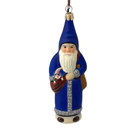 Vaillancourt Folk Art "Father Christmas in Blue Coat" Glass Ornament