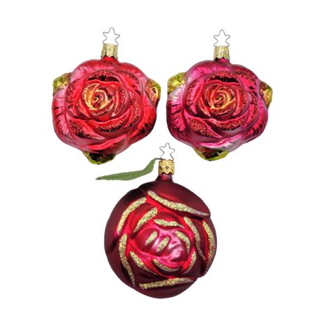 Old World Christmas "Rose" Glass Ornaments
