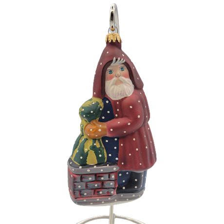 Vaillancourt Folk Art Santa Glass Ornament