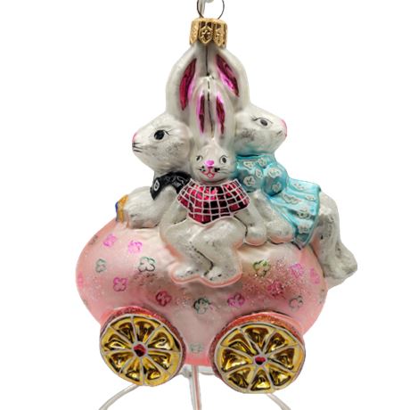 Christopher Radko "Bunmobile" Easter Rabbit Family Glass Ornament