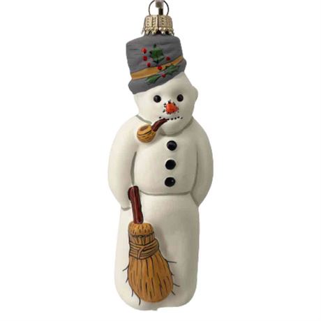 Vaillancourt Folk Art "Snowman with Ears" Glass Ornament
